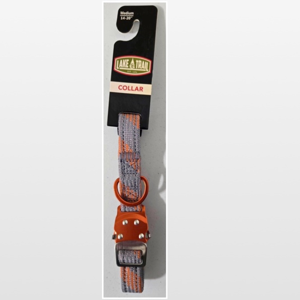 New Lake & Trail Dog Collar Medium Adjustable Pet Animal Grey Orange NWT